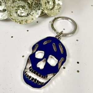 Alexander McQueen Navy Blue & Silver Skull Bag Charm/Keychain
